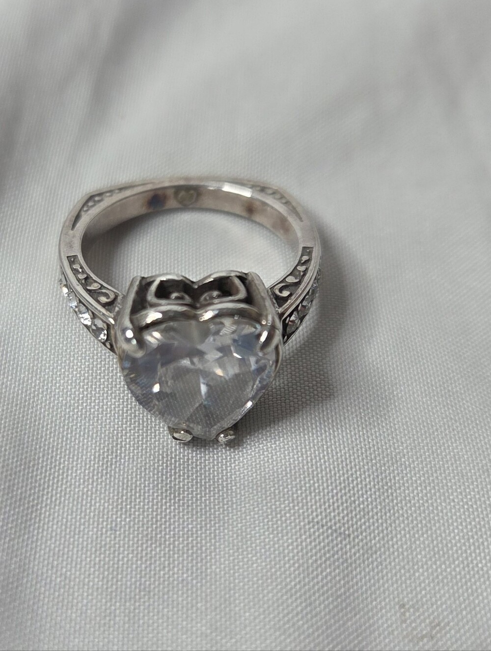Brighton Silver Heart Cut Crystal Ring 5.5 Women's